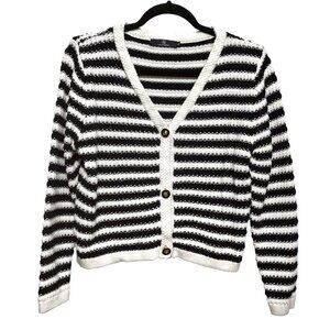 Lillusory Black White Striped V-neck Long Sleeve Sweater Top S
